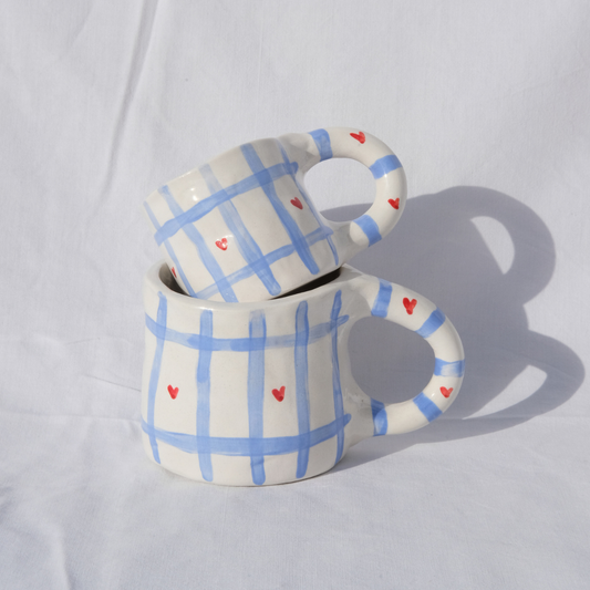 Striped heart blue mug